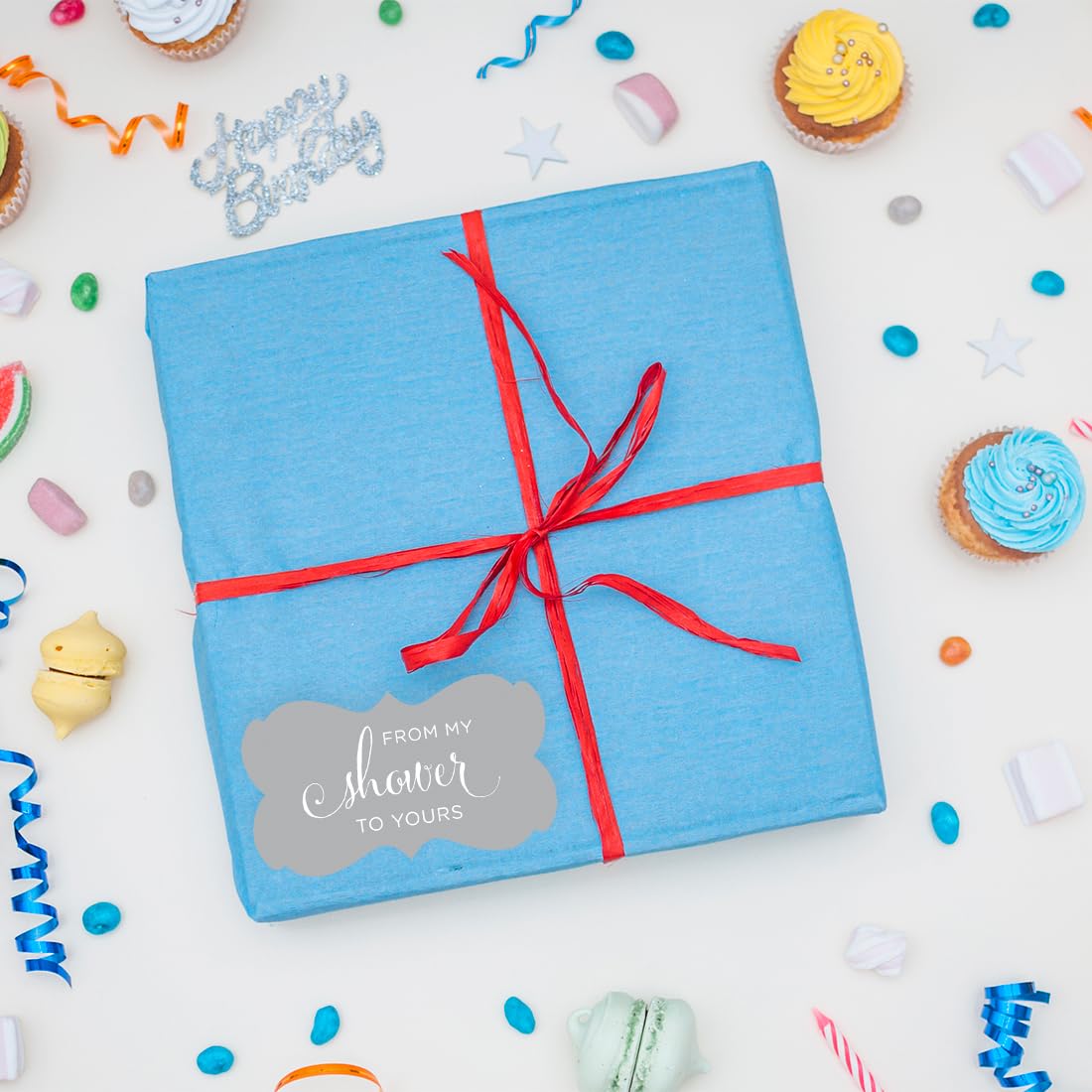 Andaz Press Baby and Bridal Wedding Shower Fancy Frame Label Stickers  from My Shower to Yours  Gray  36-Pack